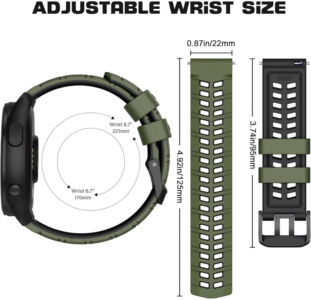Zitel Band for Garmin Forerunner 265 / 255, Vivoactive 4 45mm, Venu 2 45mm. Venu 3, 22mm Strap - Army Green/Black