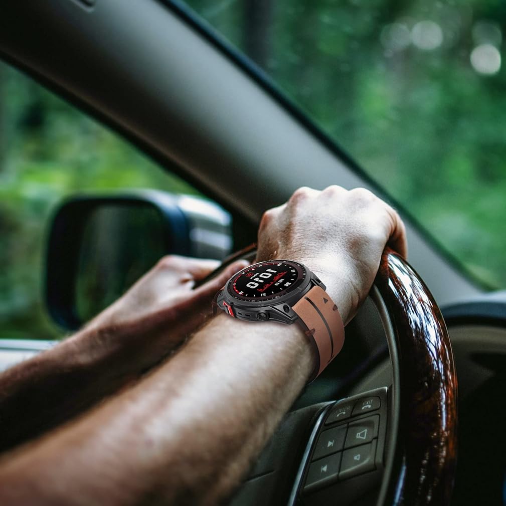 Zitel Band for Fenix 8 51mm, 7X/7X Pro, 6X/6X Pro, 5X/5X Plus, 3/3 HR, Descent MK1, Enduro, Leather Integrated Silicone Strap 26mm - Brown