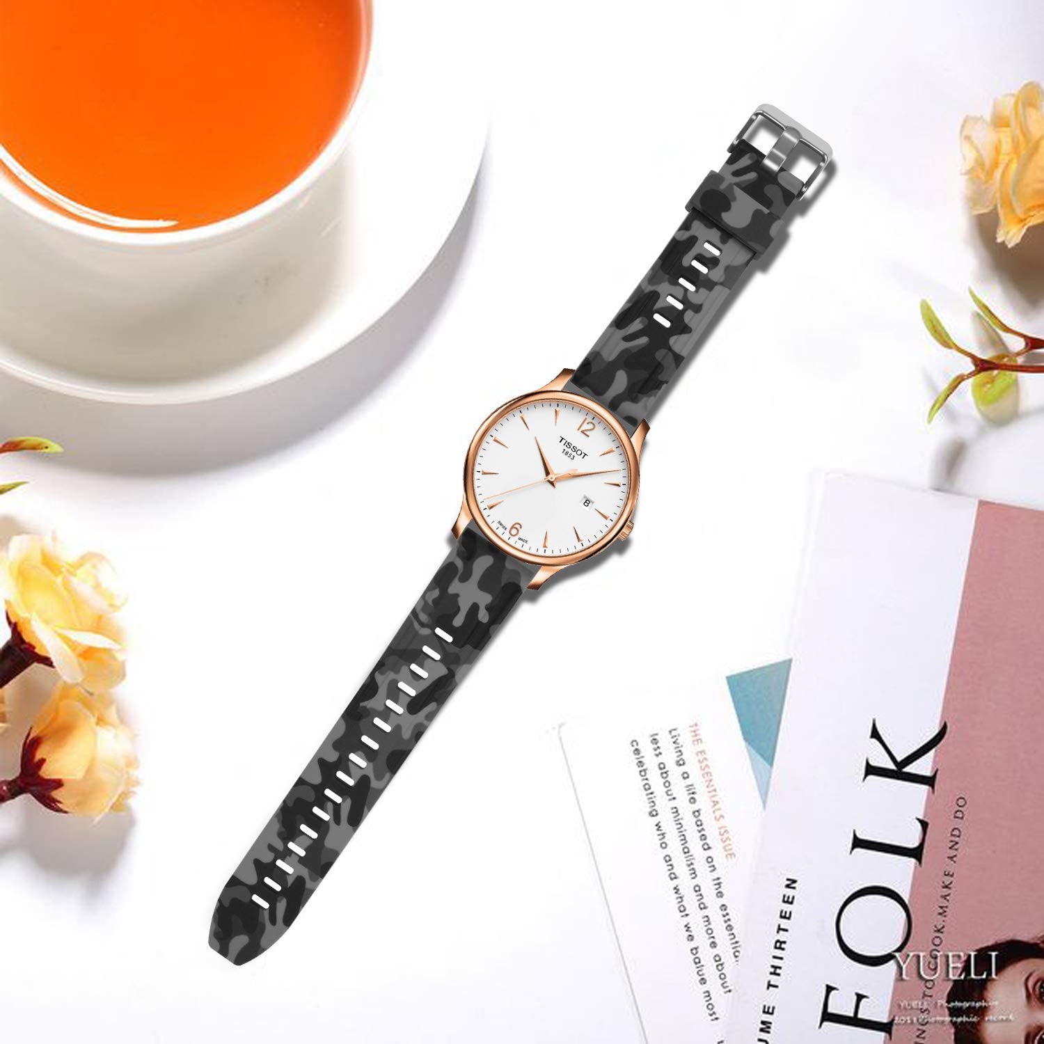 Zitel Band for Garmin Forerunner 265, 255, 245 Music, Vivoactive 4 45mm, Venu 245 mm, Venu 3 45mm, 22mm Wide Strap - Camo Gray