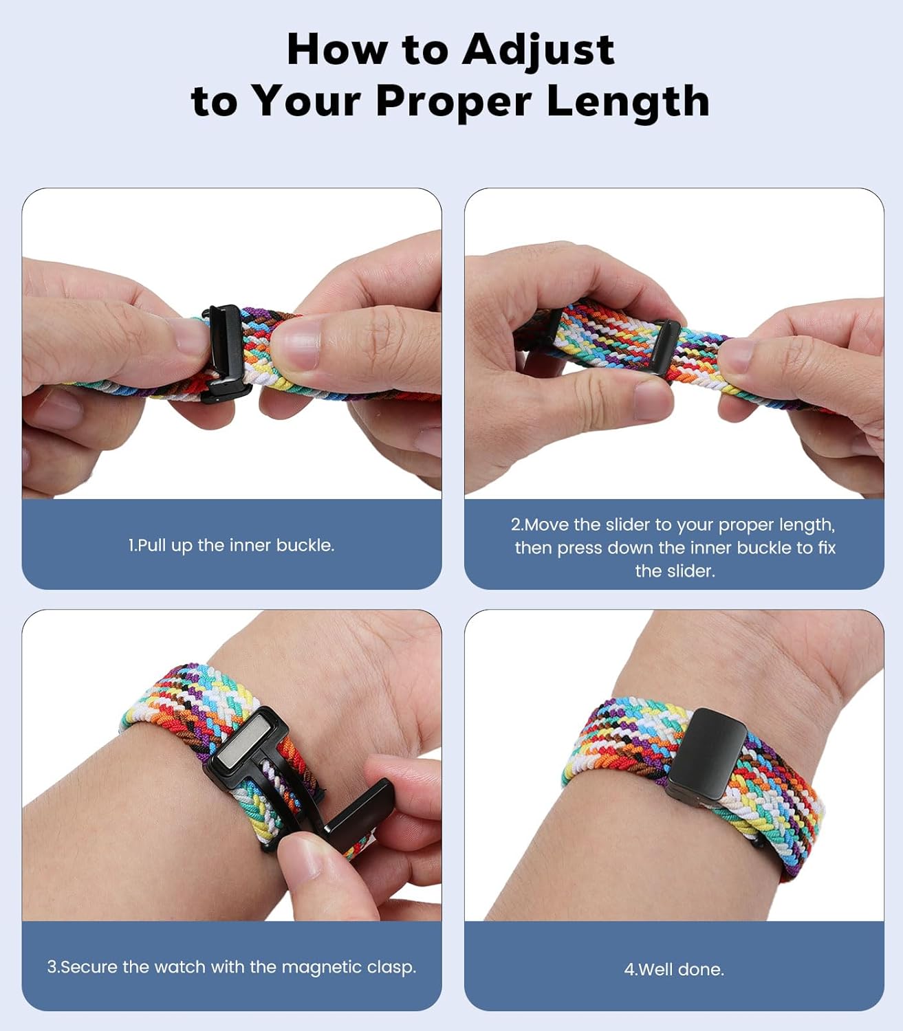 Zitel Band for Samsung Galaxy Watch 7 / 6 / 5 / 4, One Click No Gap Nylon Strap - Rainbow