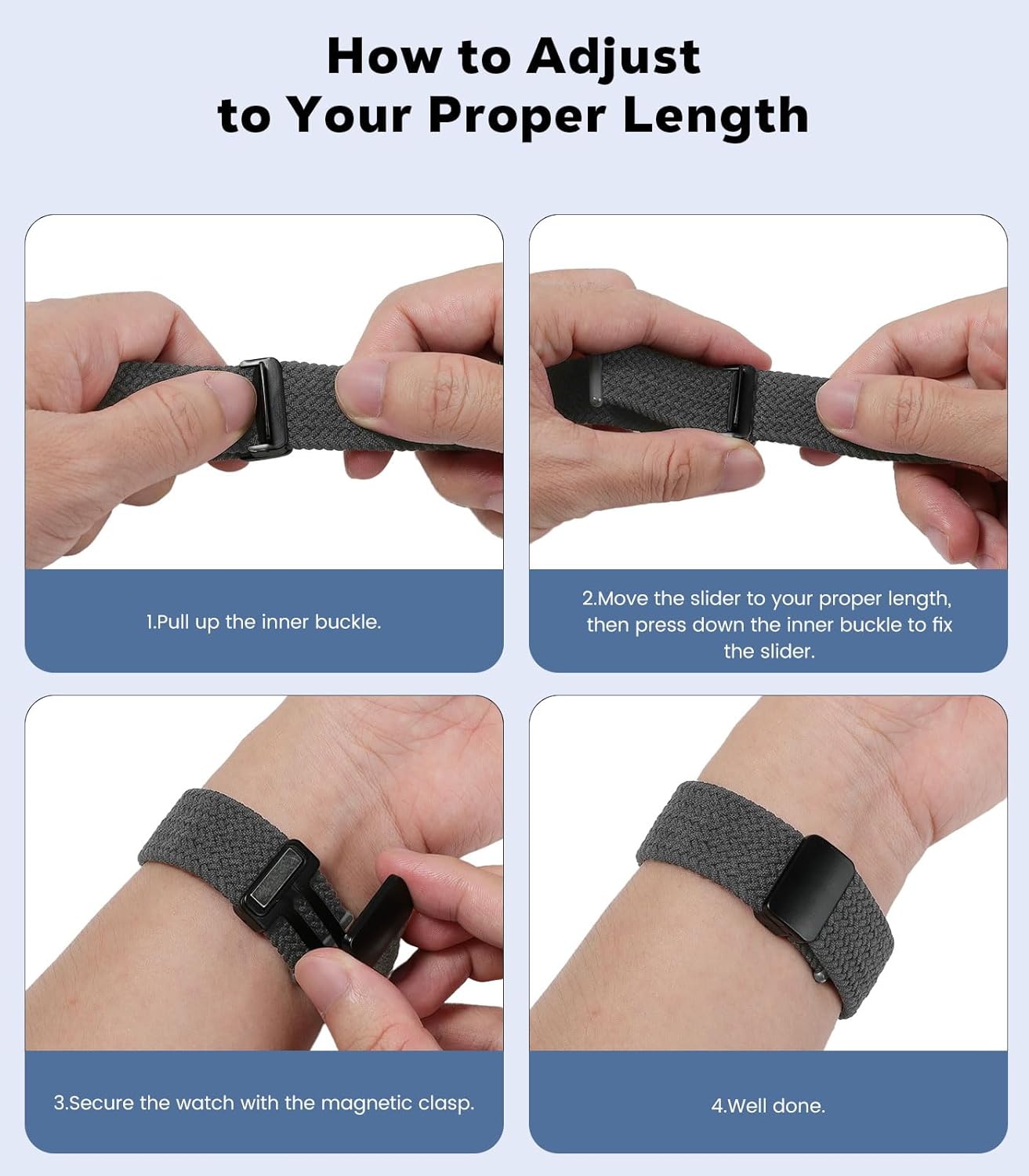 Zitel Band for Samsung Galaxy Watch 7 / 6 / 5 / 4, One Click No Gap Nylon Strap - Space Gray