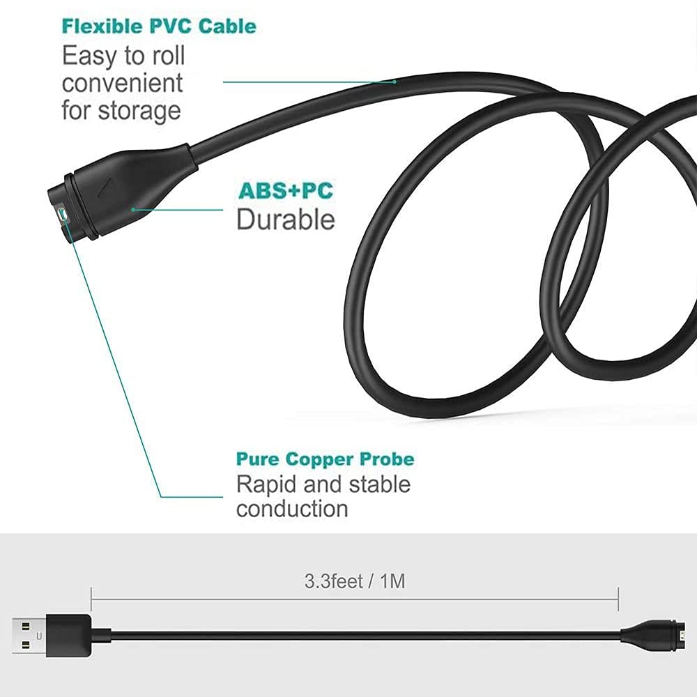Zitel Charger for Garmin Instinct 3, 2X 2 2S, Instinct - USB Charging Cable With Dust Plug