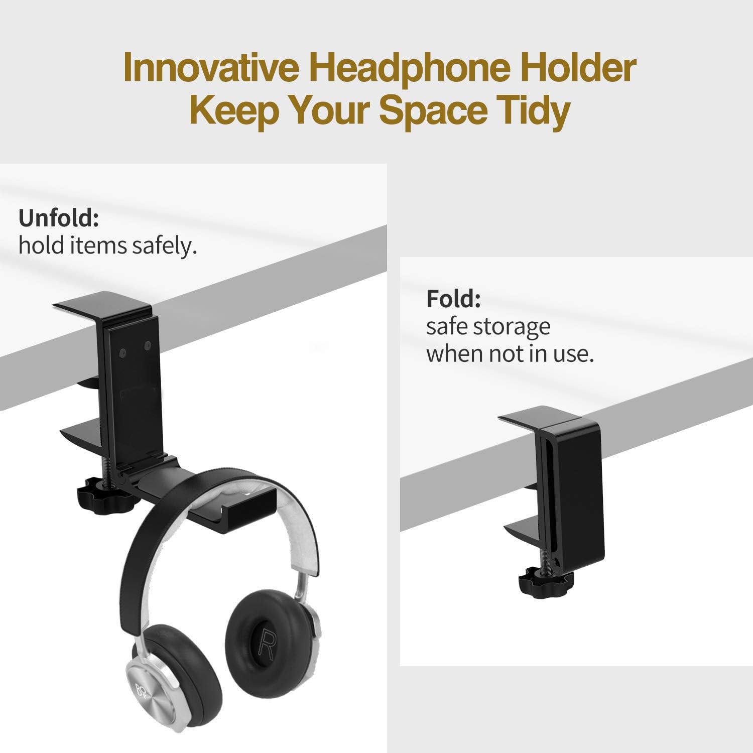 Zitel Headphone Stand, Adjustable Foldable Aluminum Hanger Headset Holder for All Headphone Sizes