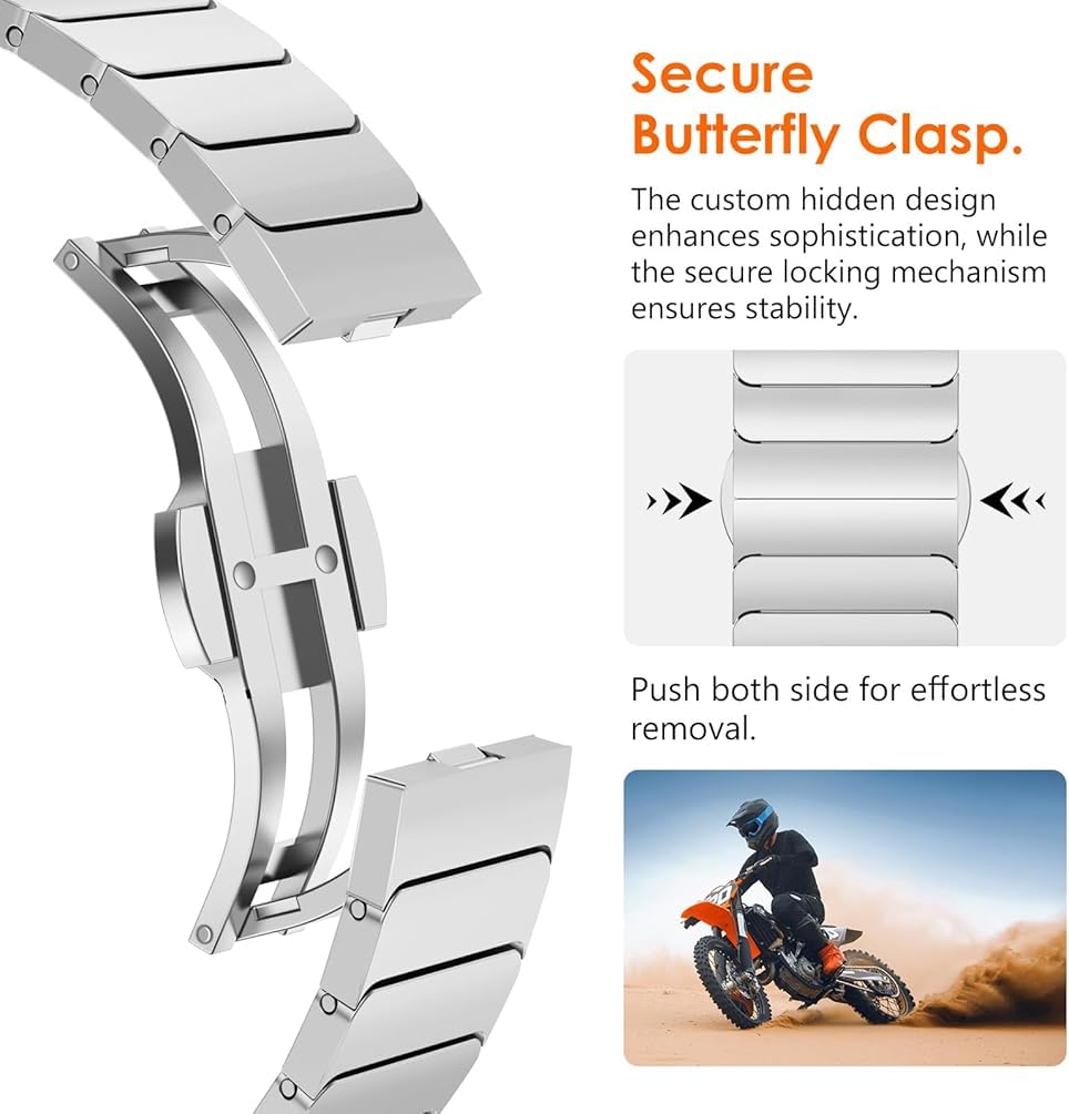 Zitel Stainless Steel No Gap Metal Band for Samsung Galaxy Watch Ultra 47mm 2025/2024 - Silver