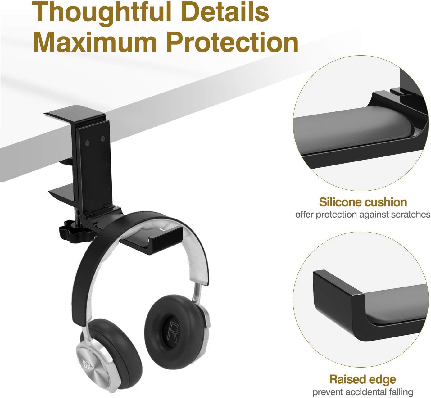 Zitel Headphone Stand, Adjustable Foldable Aluminum Hanger Headset Holder for All Headphone Sizes