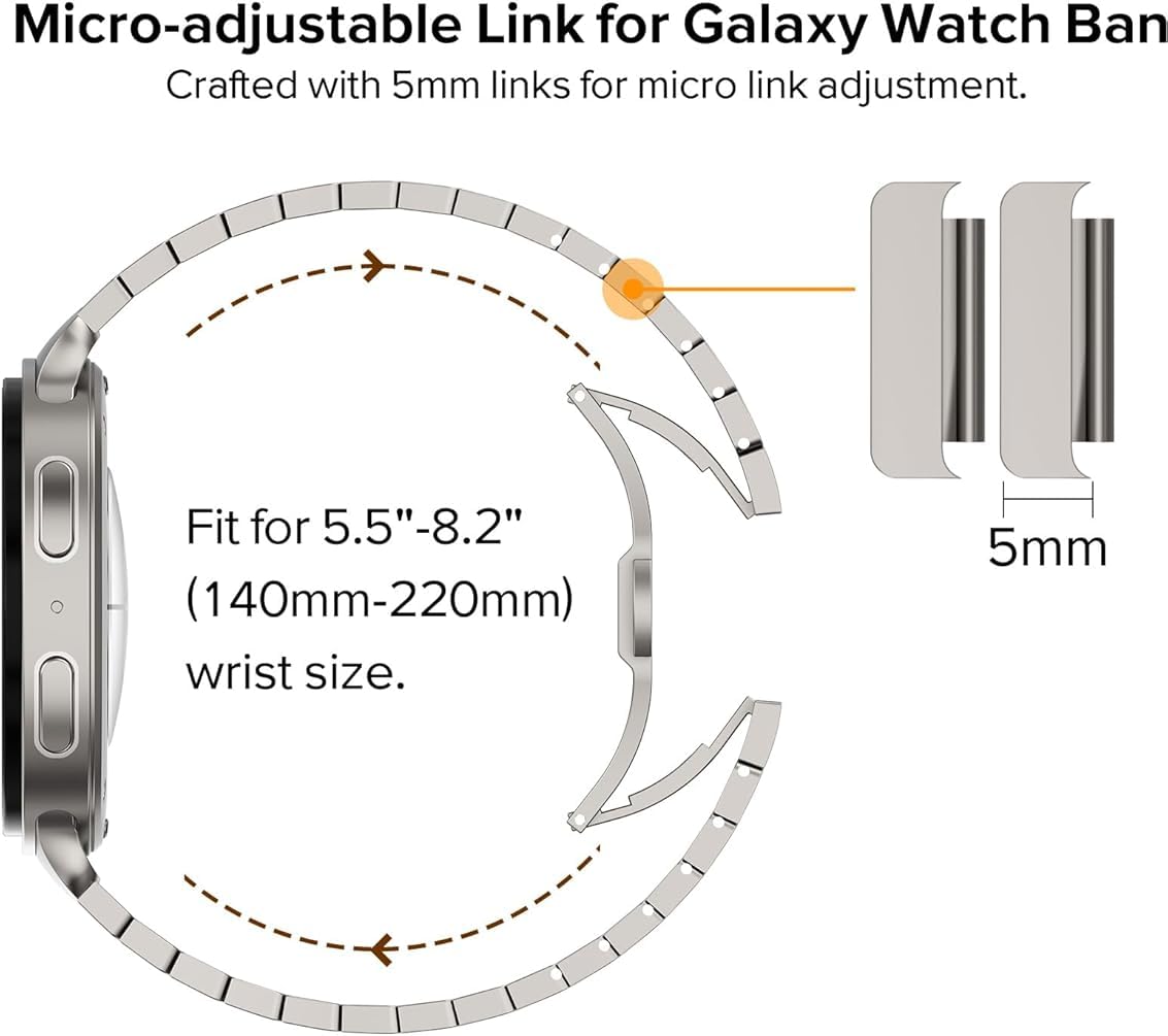 Zitel Stainless Steel No Gap Metal Band for Samsung Galaxy Watch 8 / Watch 8 Classic - Titanium