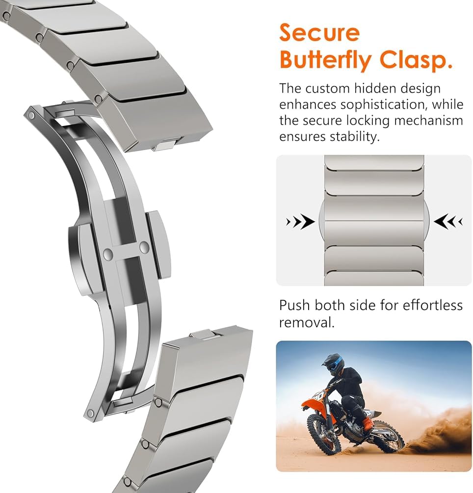 Zitel Stainless Steel No Gap Metal Band for Samsung Galaxy Watch Ultra 47mm 2025/2024 - Titanium