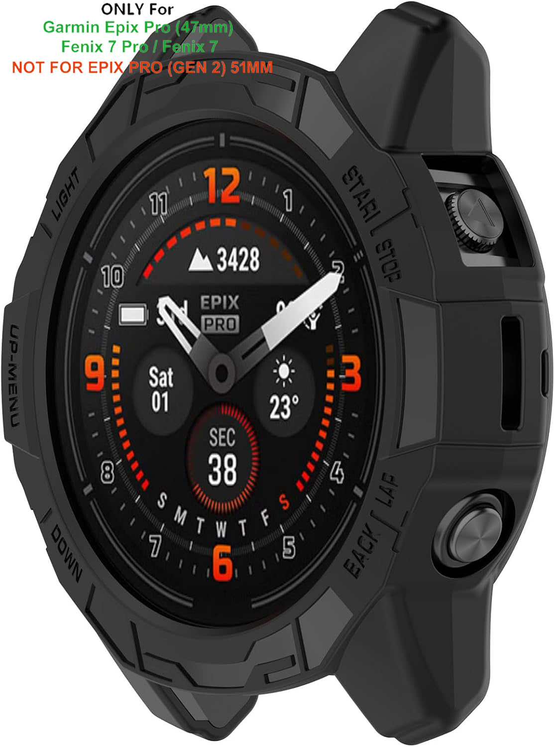 Zitel Case for Epix Pro 47mm, Fenix 7 Pro / Fenix 7 Solar Bumper Cover (Not for EPIX PRO GEN 2 51MM / Fenix 7X / Fenix 7S) - Black