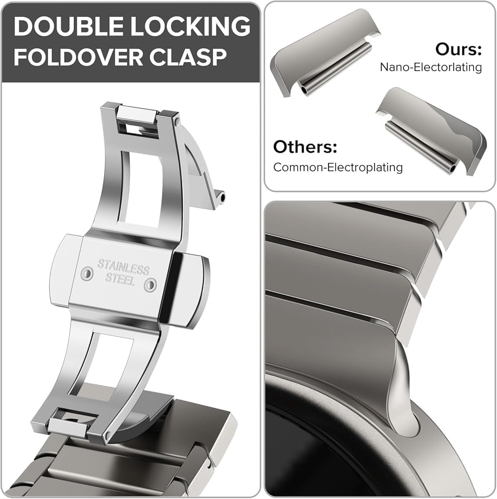 Zitel Stainless Steel No Gap Metal Band for Samsung Galaxy Watch 8 / Watch 8 Classic - Titanium