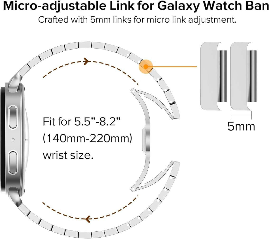 Zitel Band for Samsung Galaxy Watch 8 / Watch 8 Classic Stainless Steel Classy Elegant Metal Strap (Silver)