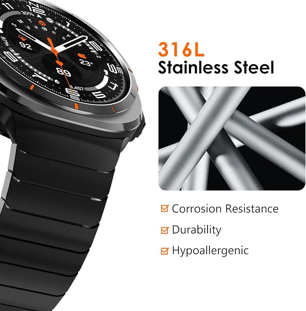 Zitel Stainless Steel No Gap Metal Band for Samsung Galaxy Watch Ultra 47mm 2025/2024 - Black