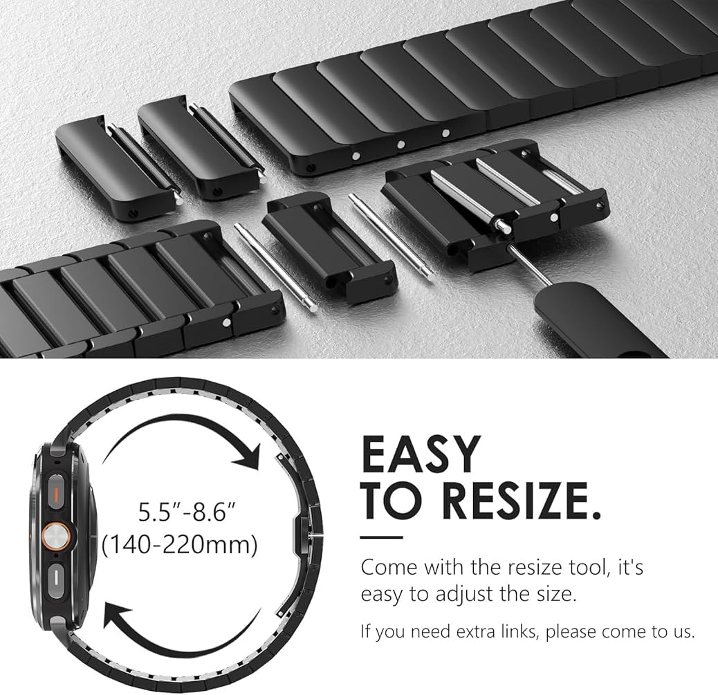 Zitel Stainless Steel No Gap Metal Band for Samsung Galaxy Watch Ultra 47mm 2025/2024 - Black