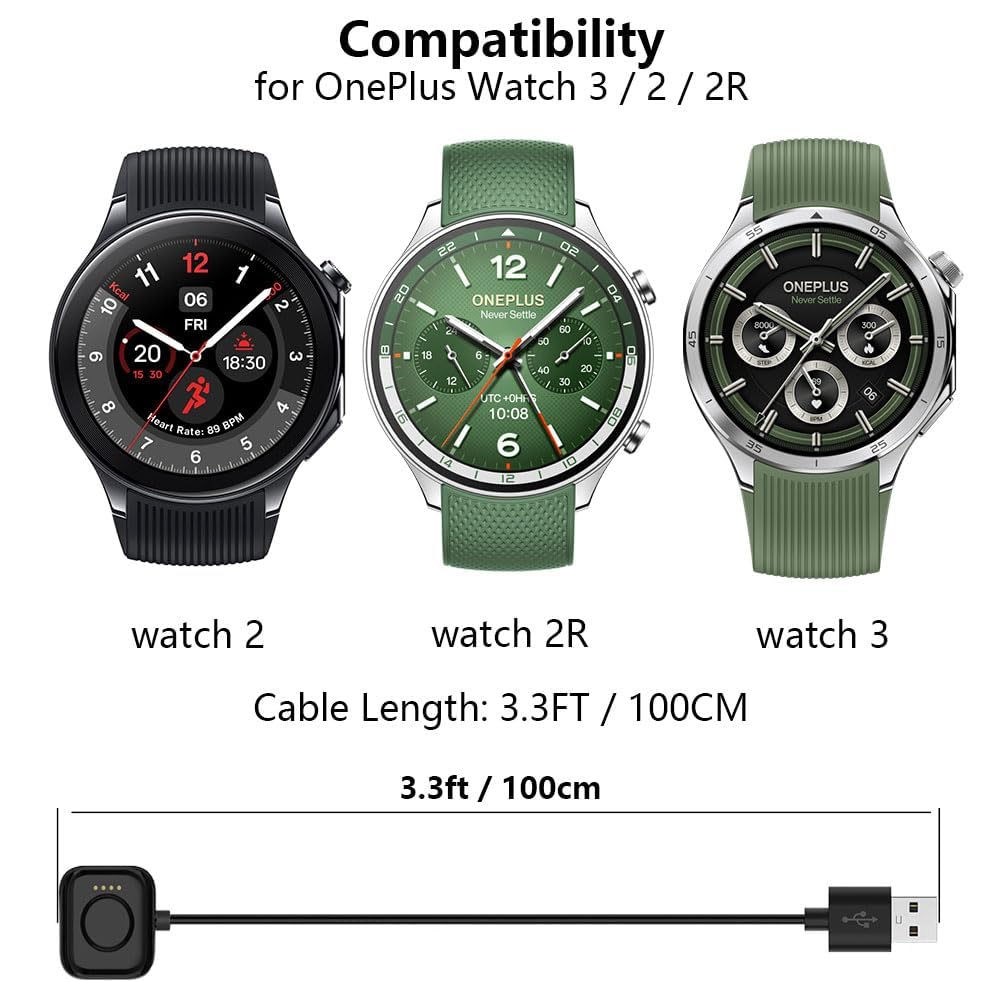 Zitel Charger for OnePlus Watch 3 / 2 / 2R Charging USB Cable - Black