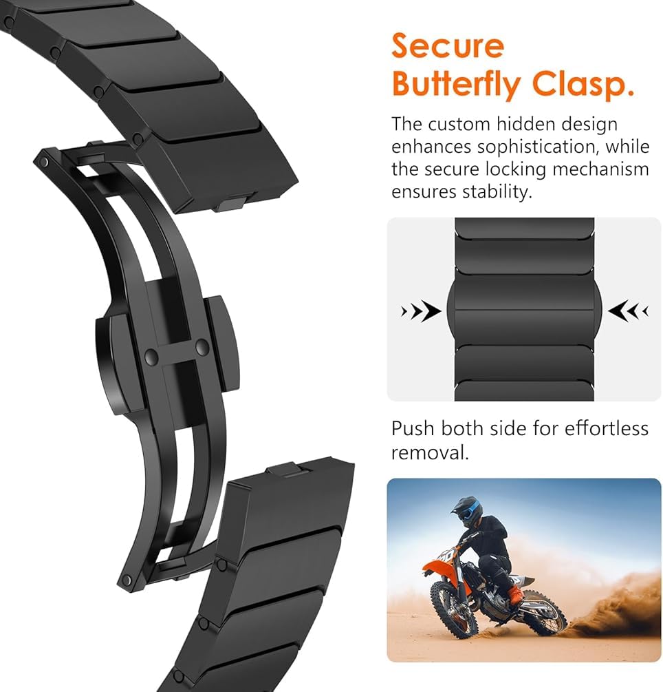 Zitel Stainless Steel No Gap Metal Band for Samsung Galaxy Watch Ultra 47mm 2025/2024 - Black