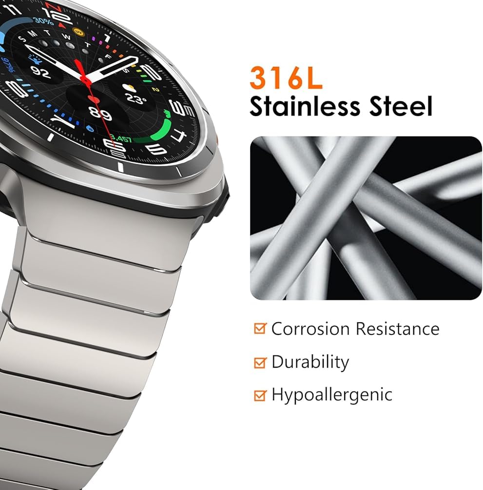 Zitel Stainless Steel No Gap Metal Band for Samsung Galaxy Watch Ultra 47mm 2025/2024 - Titanium