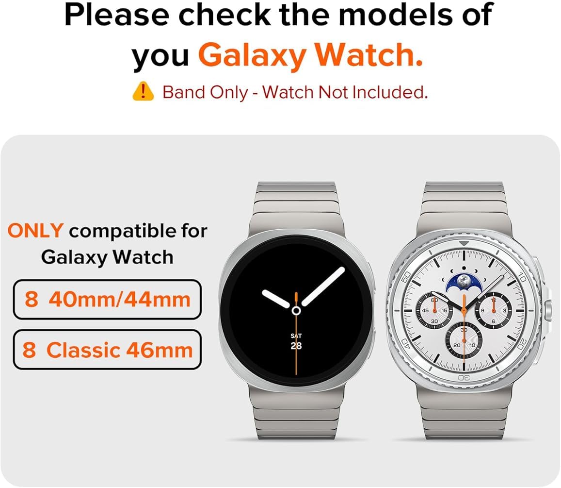 Zitel Stainless Steel No Gap Metal Band for Samsung Galaxy Watch 8 / Watch 8 Classic - Titanium