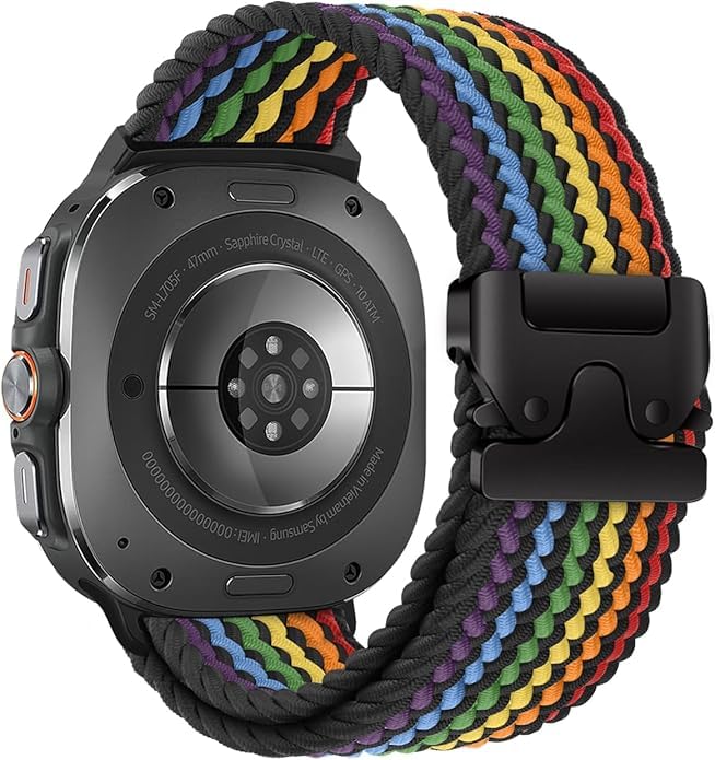 Zitel Band for Samsung Galaxy Watch Ultra 47mm 2025/2024 Nylon Sports Strap (Rainbow Black)