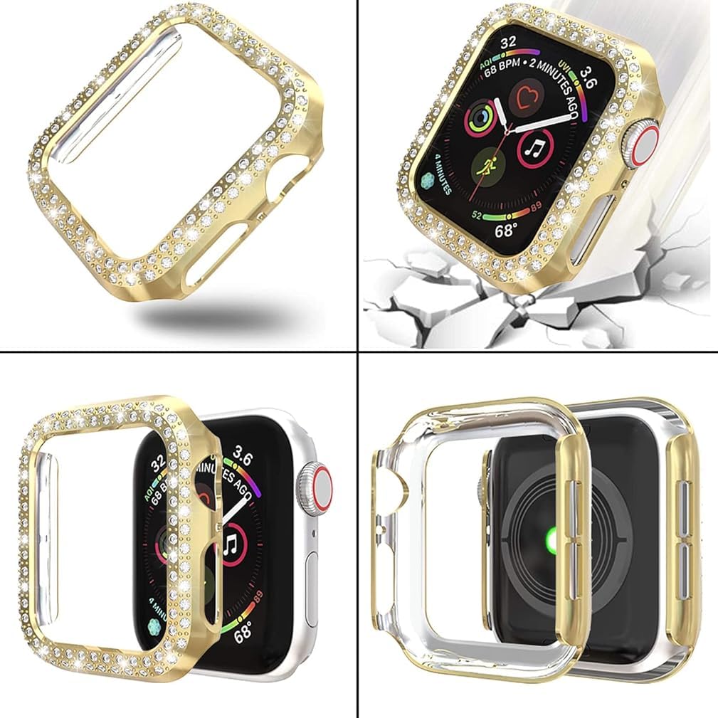 Zitel Band for Apple Watch 45mm Bling Diamond Rhinestone Strap + Case for Women Girls - Gold