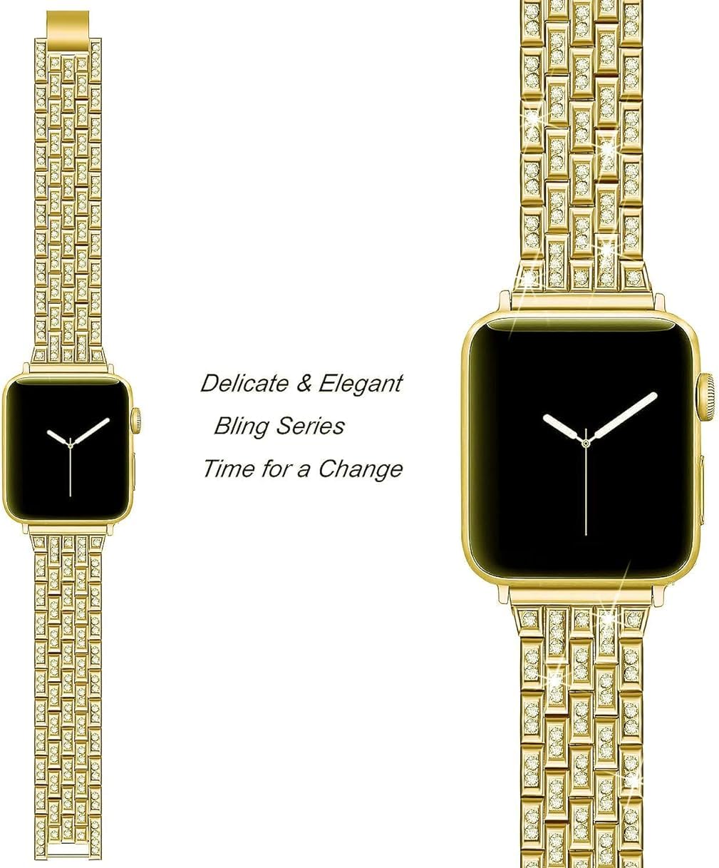 Zitel Band for Apple Watch 46mm Series 10 Bling Diamond Rhinestone Strap + Case for Women Girls - Gold
