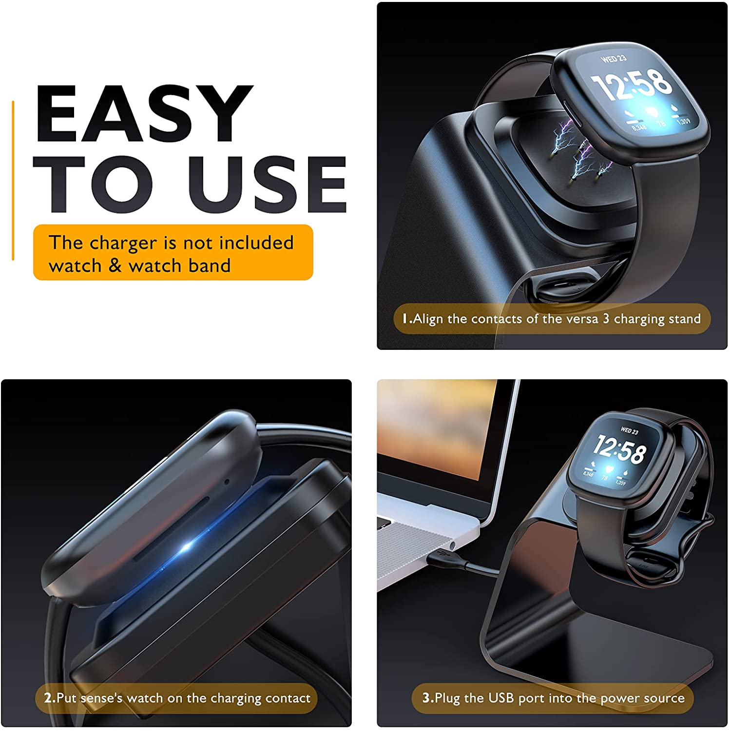 Zitel Charging Stand for Fitbit Versa 3 / Versa 4 / Sense / Sense 2
