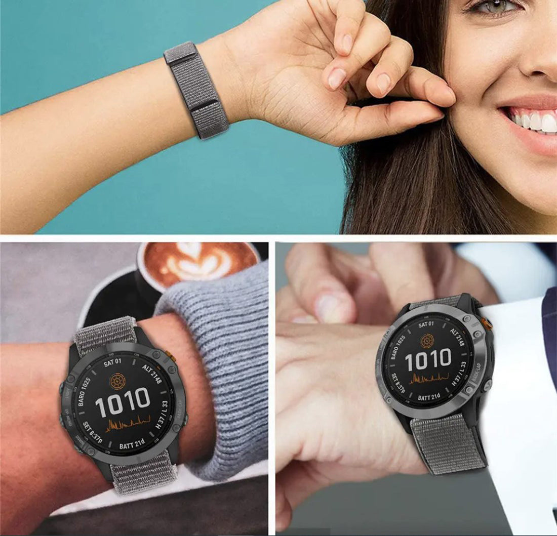 Zitel Band for Garmin Fenix 8 47mm, 7/7 Pro, 6/6 Pro, 5/5 Plus, Epix Pro/Gen 2 47mm, Forerunner 965/955/945/935, Nylon 22mm Sports Strap - Gray