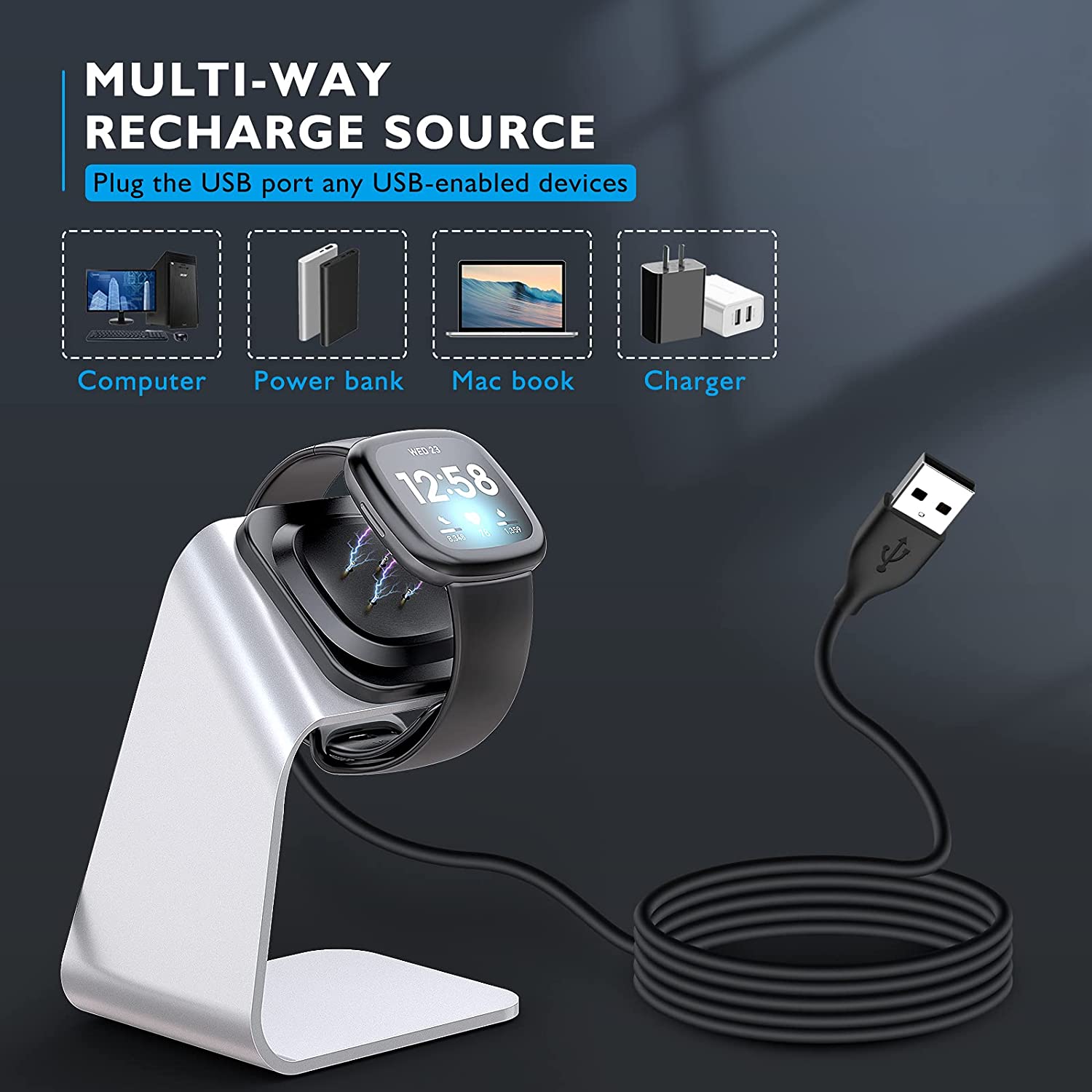 Zitel Charging Stand for Fitbit Versa 3 / Versa 4 / Sense / Sense 2