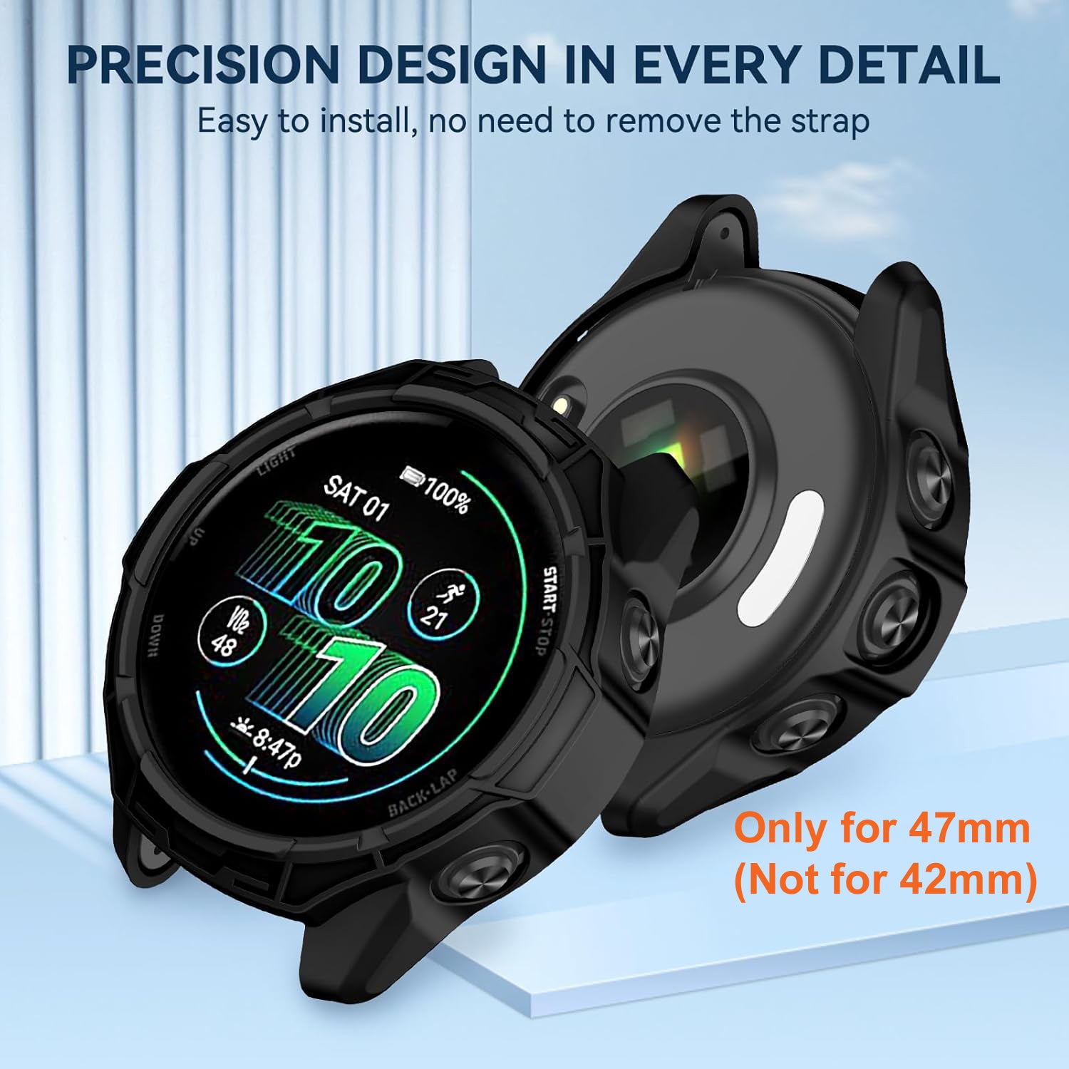 Zitel Case for Garmin Forerunner 970/Forerunner 570 47mm Bumper Cover - Black