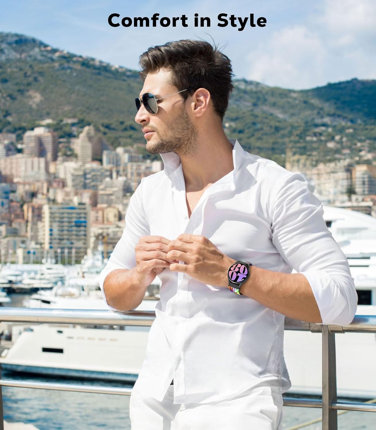 Zitel Band for Samsung Galaxy Watch 7 / 6 / 5 / 4, One Click No Gap Nylon Strap - Rainbow