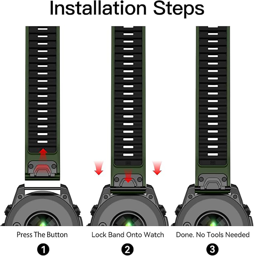 Zitel Band for Garmin Fenix 8 AMOLED 47mm, Fenix E/7/7 Pro, 6/6 Pro, Forerunner 970/965/955, QuickFit 22mm wide Silicone Sport Strap - Military Green & Black