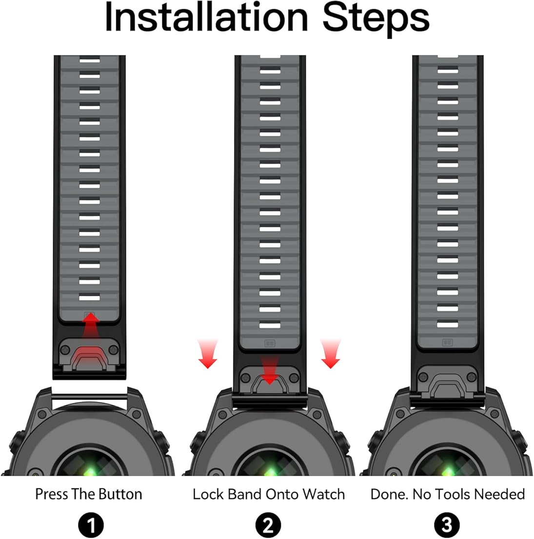 Zitel Band for Garmin Fenix 8 AMOLED 47mm, Fenix E/7/7 Pro, 6/6 Pro, Forerunner 965/955/945/935, QuickFit 22mm Silicone Sport Strap - Black