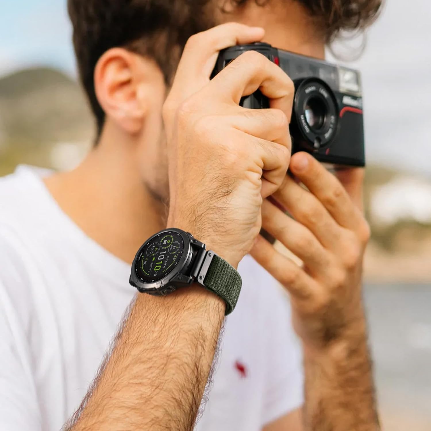 Zitel Band for Garmin Fenix 8 47mm, 7/7 Pro, 6/6 Pro, 5/5 Plus, Epix Pro Gen 2 47mm, MARQ Gen 2, Forerunner 965/955, Nylon 22mm Sport Strap- Army Green