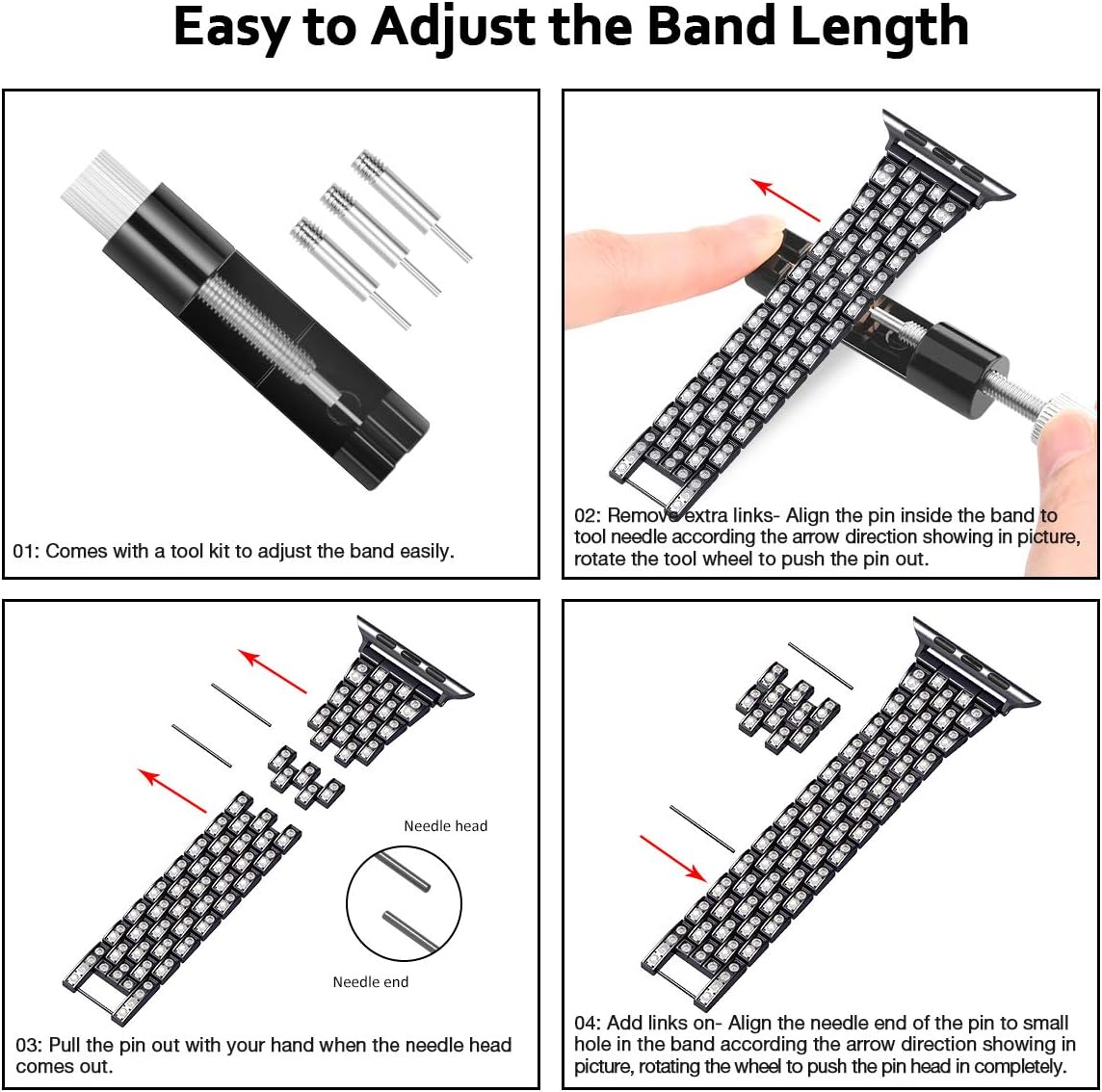 Zitel Band for Apple Watch Bling Diamond Rhinestone Strap + Case for Women Girls iWatch - Black