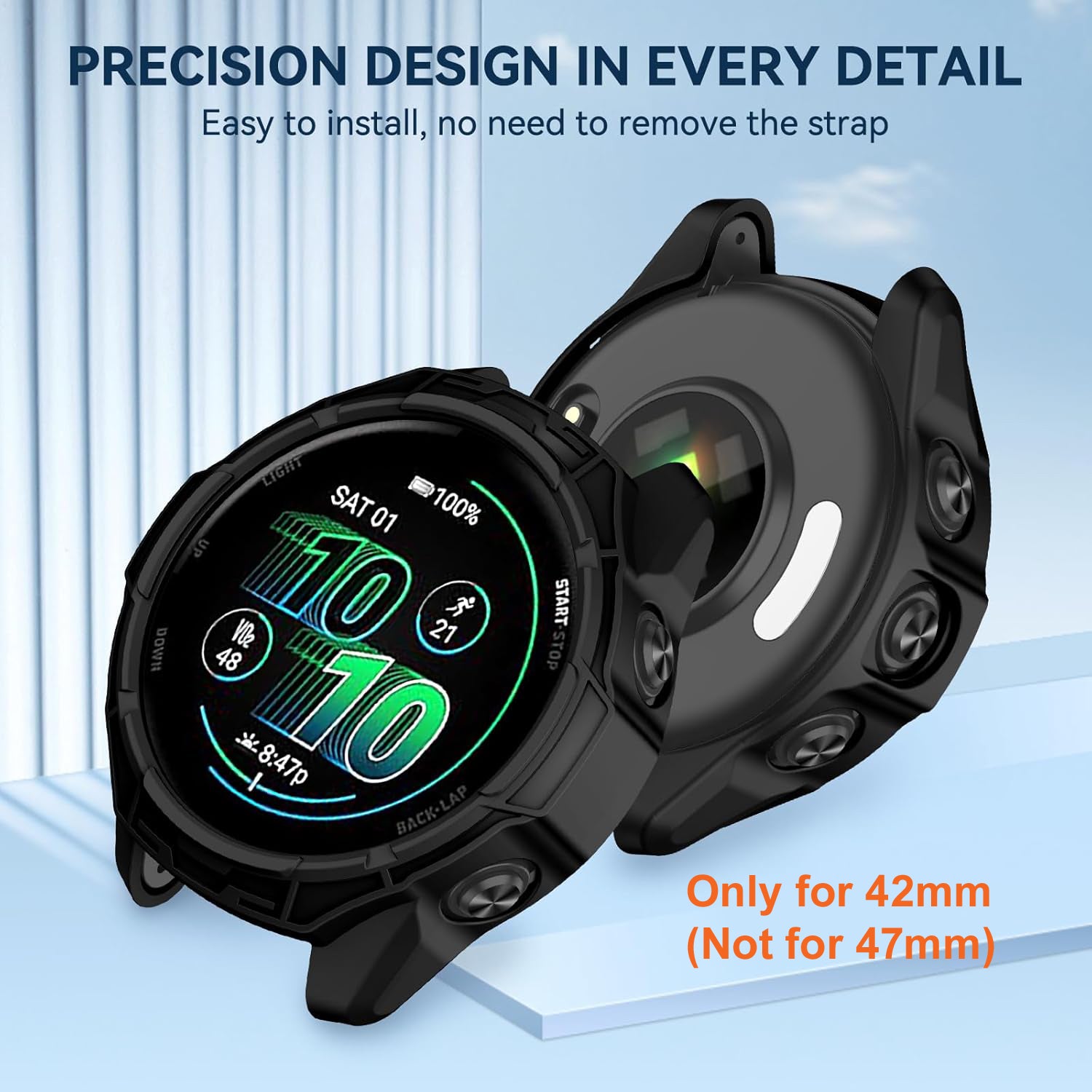 Zitel Case for Garmin Forerunner 570 42mm Bumper Cover - Black