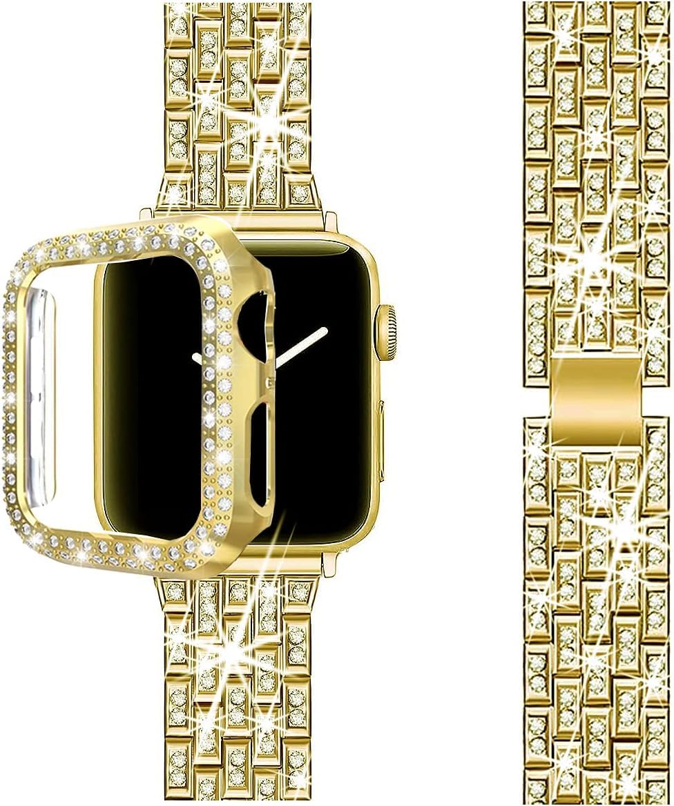 Zitel Band for Apple Watch 41mm Bling Diamond Rhinestone Strap + Case for Women Girls - Gold