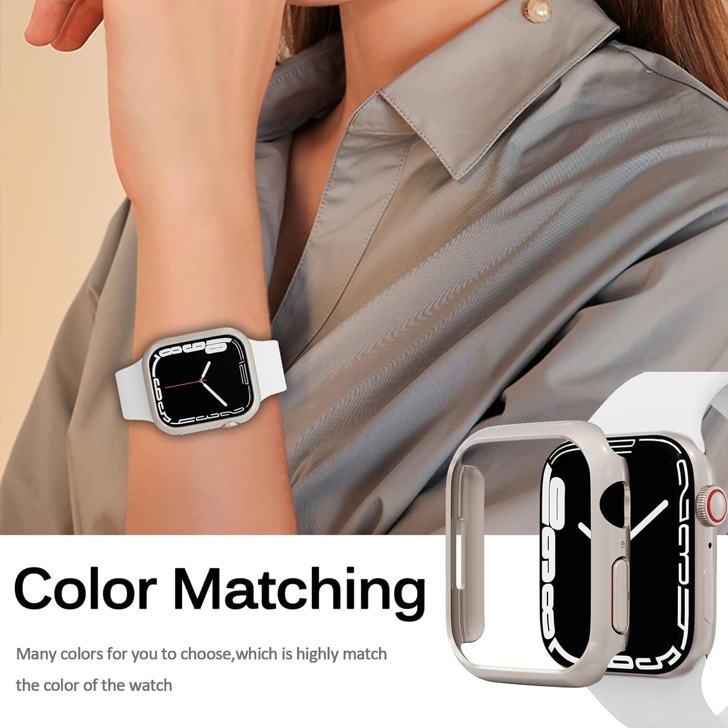 Zitel Case for Apple Watch 41mm Series 9/8/7 with Built-in Screen Protector - Starlight