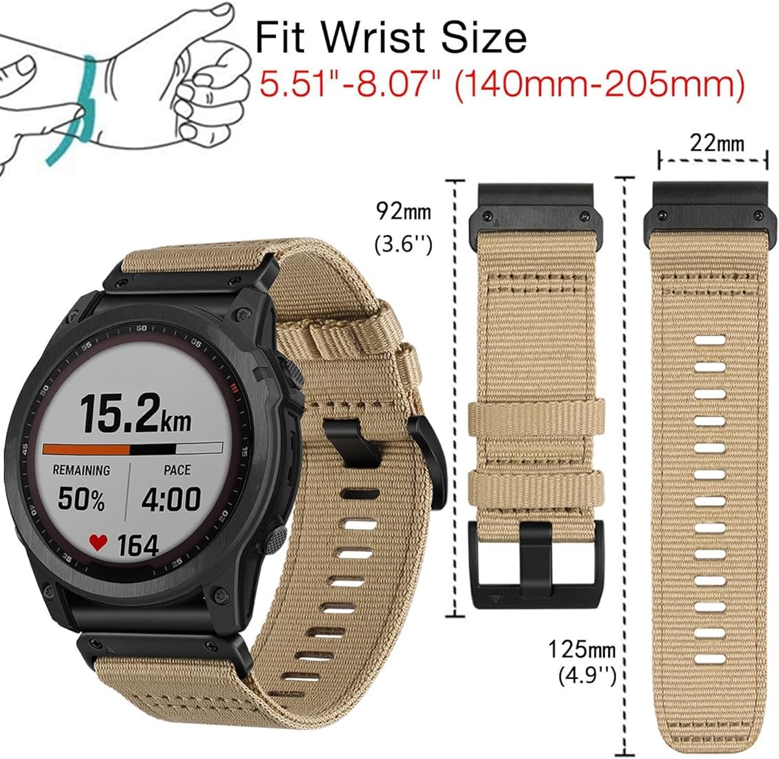 Zitel Band for Garmin Fenix 8 AMOLED 47mm, Fenix E/7/7 Pro, 6/6 Pro, Forerunner 970/965/955, Rugged Nylon 22mm wide Sport Strap