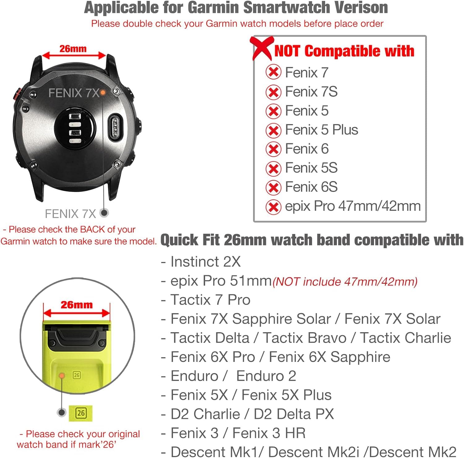 Zitel Band for Fenix 8 51mm, 7X/7X Pro, 6X/6X Pro, 5X/5X Plus, 3/3 HR, Descent MK1, Enduro, Nylon 26mm Sport Strap