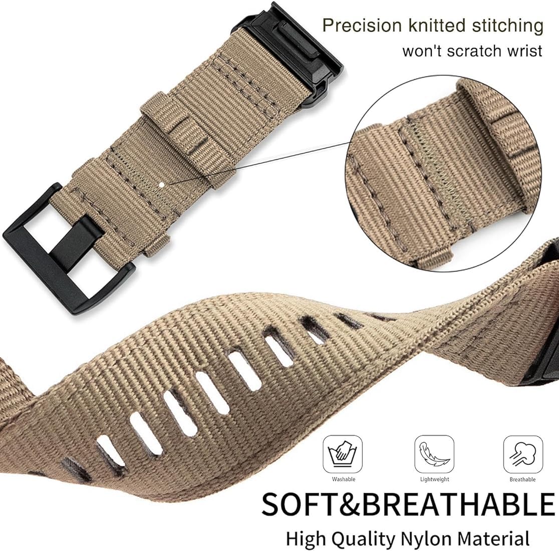 Zitel Band for Garmin Fenix 8 47mm, 7/7 Pro, 6/6 Pro, 5/5 Plus, Epix Pro/Gen 2 47mm, Forerunner 965/955/945/935, Rugged Nylon 22mm Sport Strap