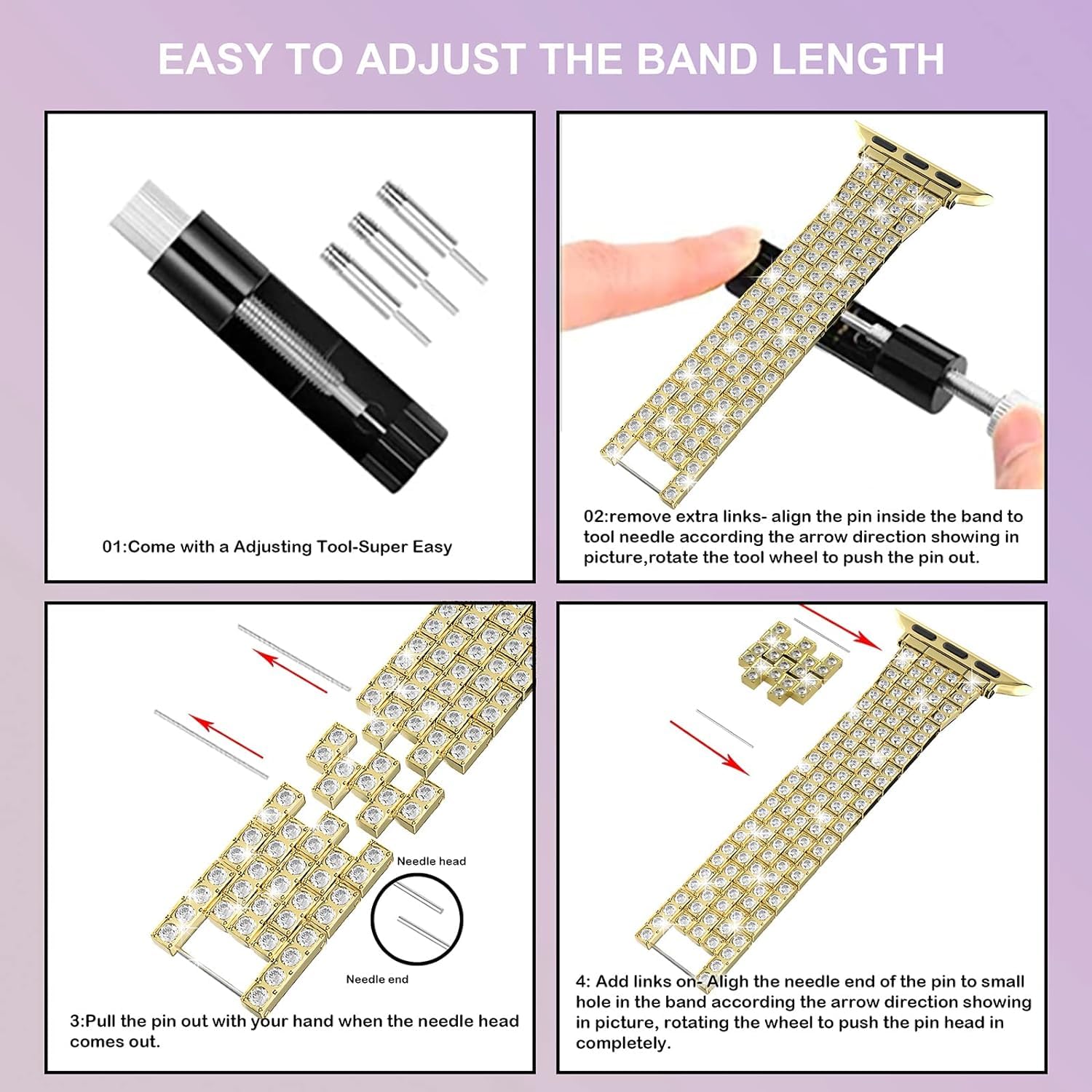 Zitel Band for Apple Watch 41mm Bling Diamond Rhinestone Strap + Case for Women Girls - Gold