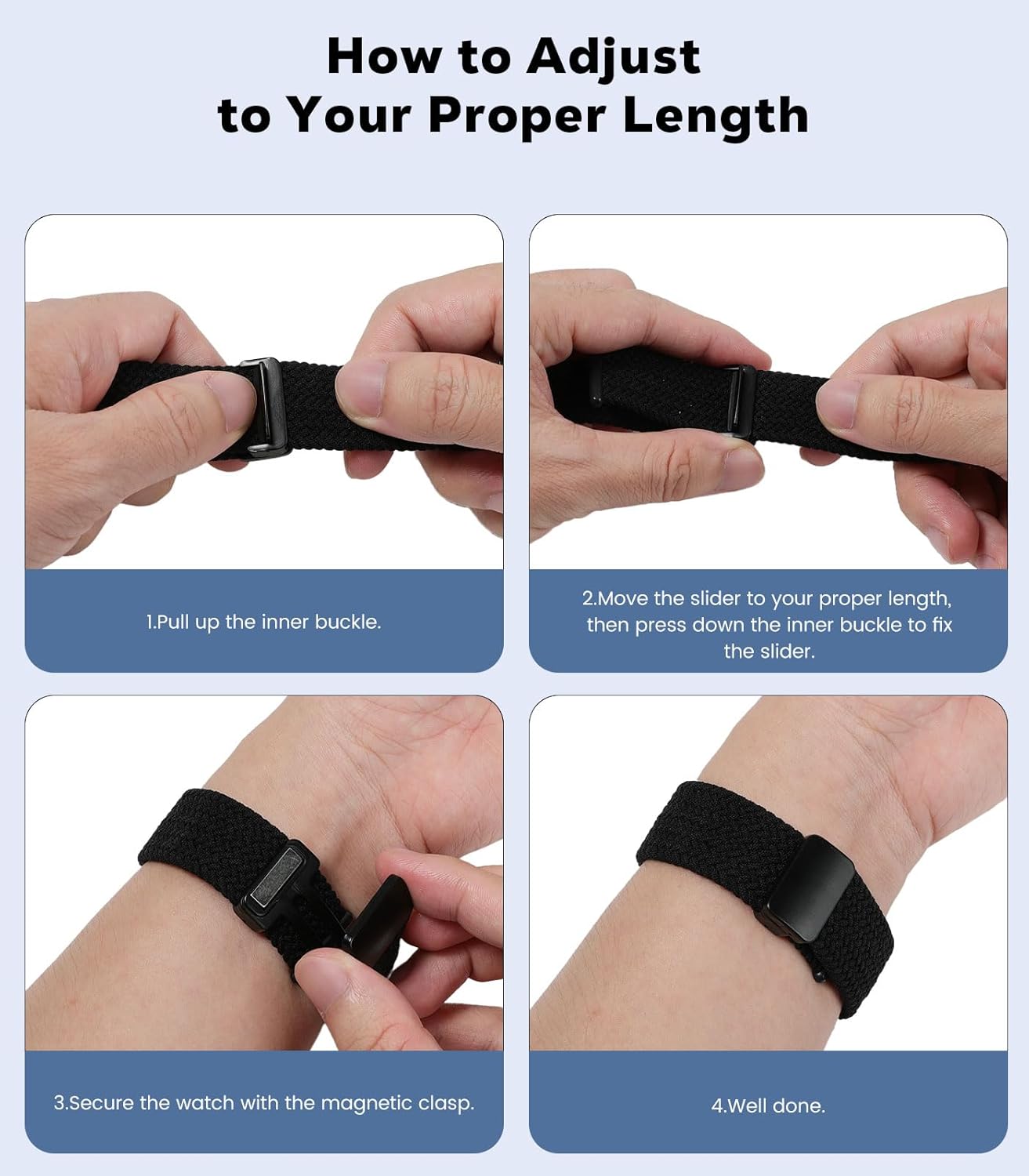 Zitel Band for Samsung Galaxy Watch 7 / 6 / 5 / 4, One Click No Gap Nylon Strap - Black