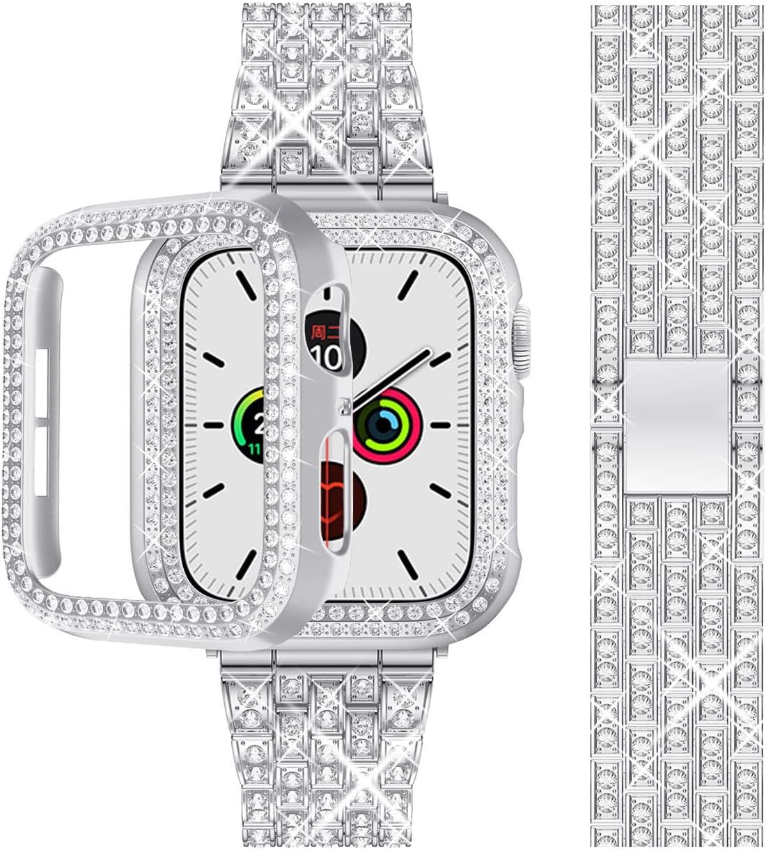 Zitel Band for Apple Watch 46mm Series 10 Bling Diamond Rhinestone Strap + Case for Women Girls - Silver