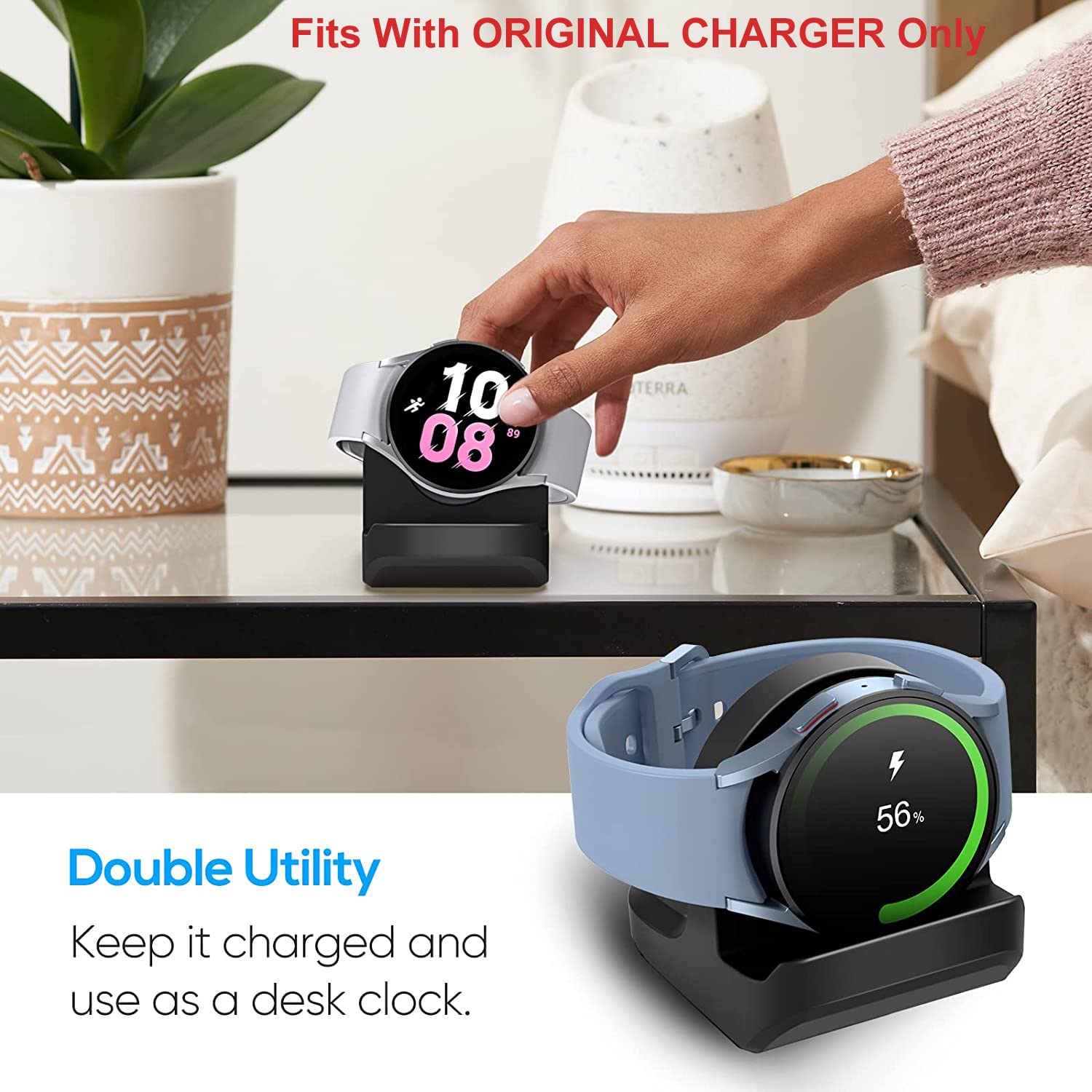 Zitel Charger Stand for Samsung Galaxy Watch 8/8 Classic, Ultra, Watch 7/6/5, Silicone Non-Slip Charging Dock