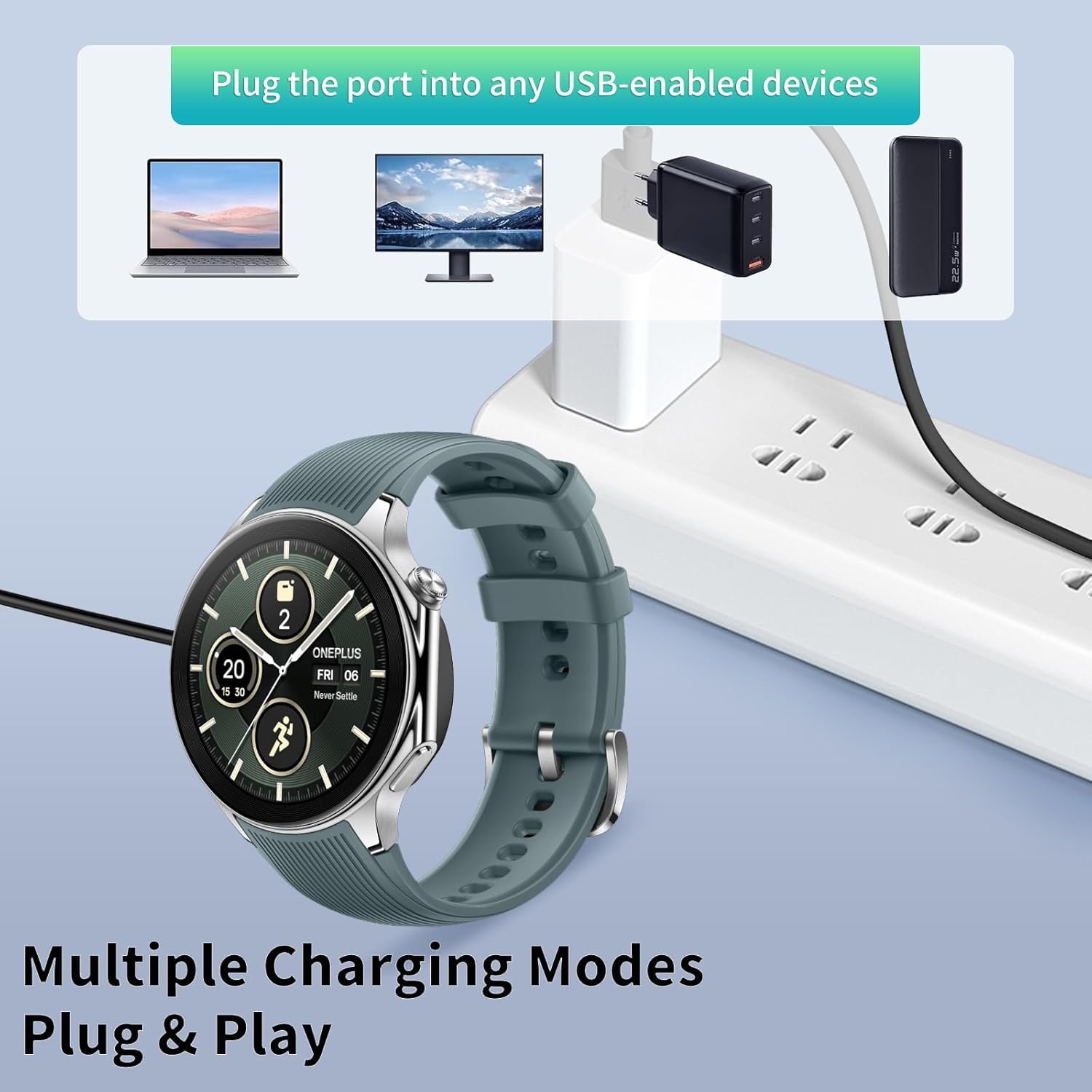 Zitel Charger for OnePlus Watch 3 / 2 / 2R Charging USB Cable - Black