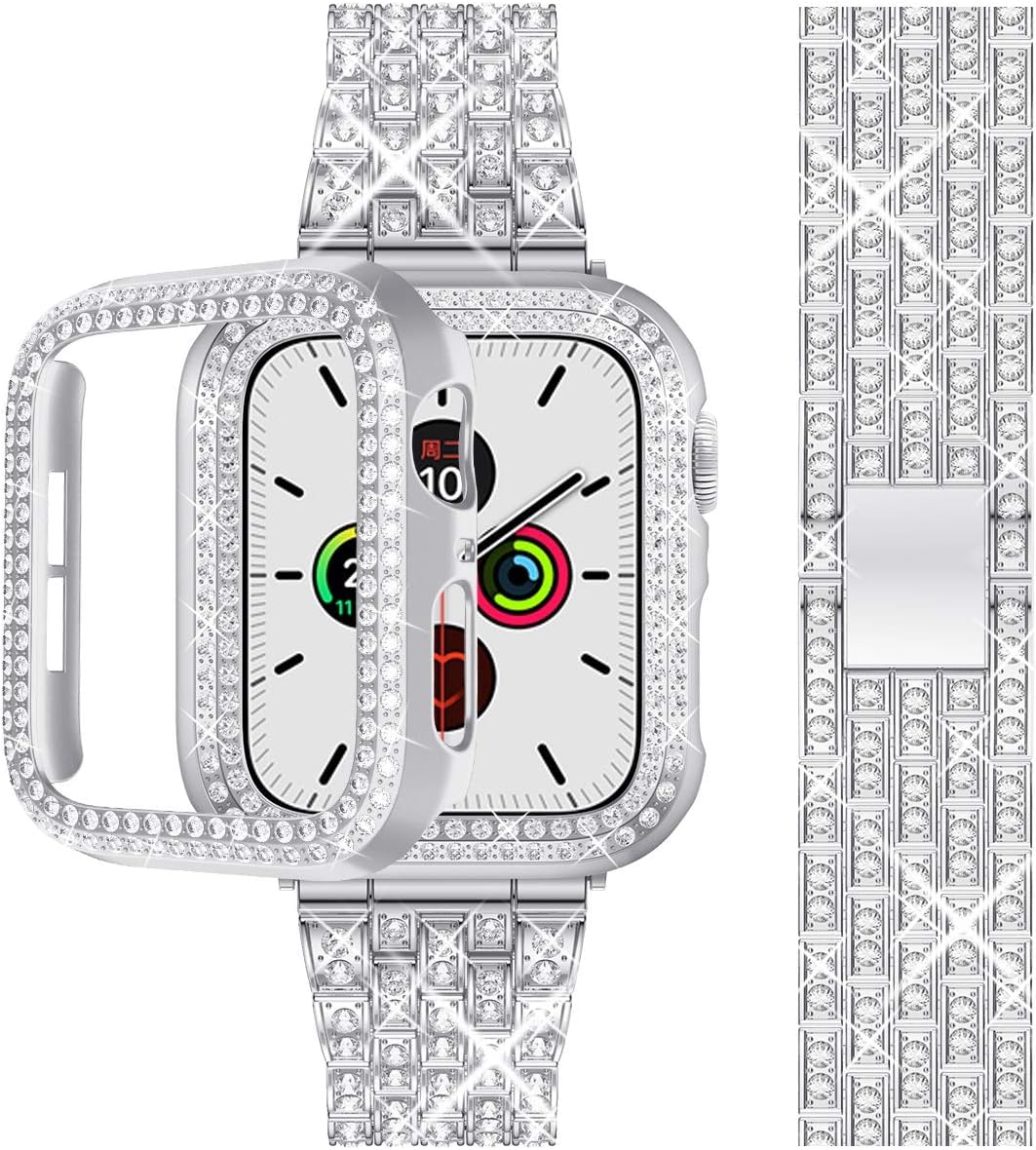 Zitel Band for Apple Watch 40mm Bling Diamond Rhinestone Strap + Case for Women Girls - Silver