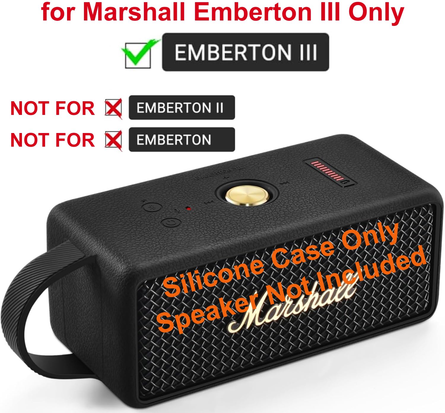 Zitel Silicone Case for Marshall Emberton III Bluetooth Speaker Protective Cover - Black
