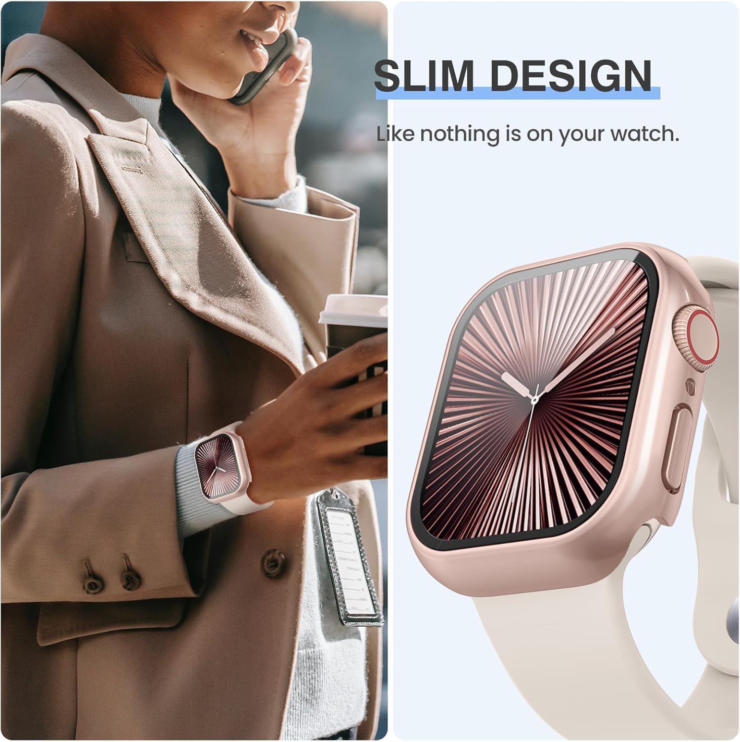 Zitel Case for Apple Watch 46mm Series 11/10 with Built-in Screen Protector - Rose Gold