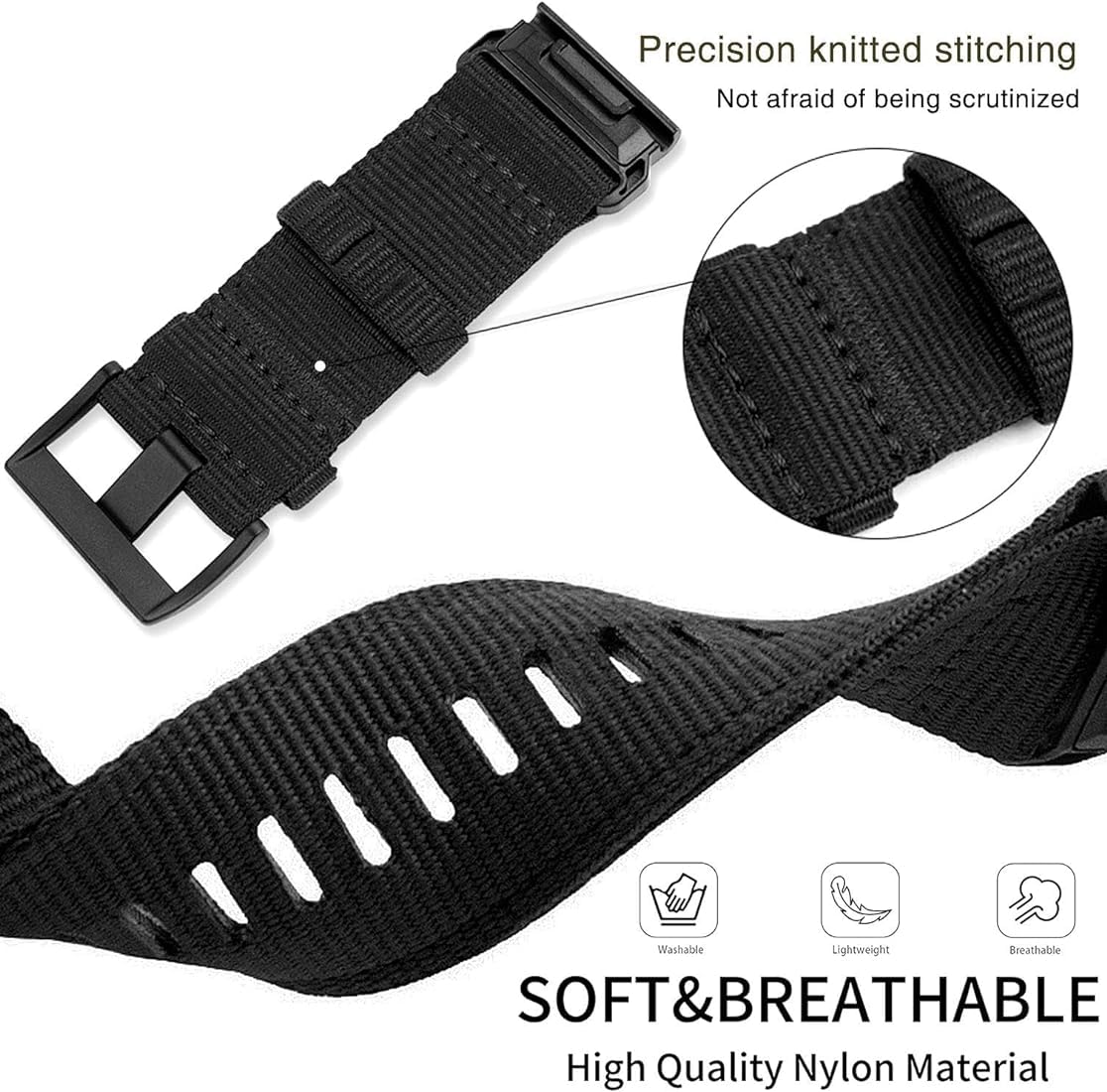 Zitel Band for Garmin Fenix 8 AMOLED 47mm, Fenix E/7/7 Pro, 6/6 Pro, Forerunner 970/965/955, Rugged Nylon 22mm wide Sport Strap