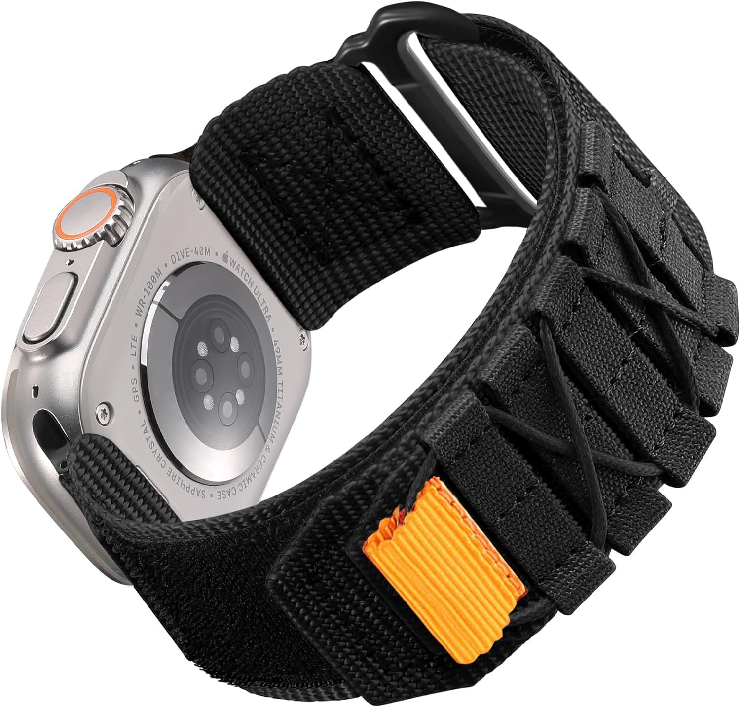 Zitel Band for Apple Watch Ultra Band Ultra Band 49mm 46mm 45mm 44mm for Men, Ultra Wide Nylon Rugged Sport Strap Black