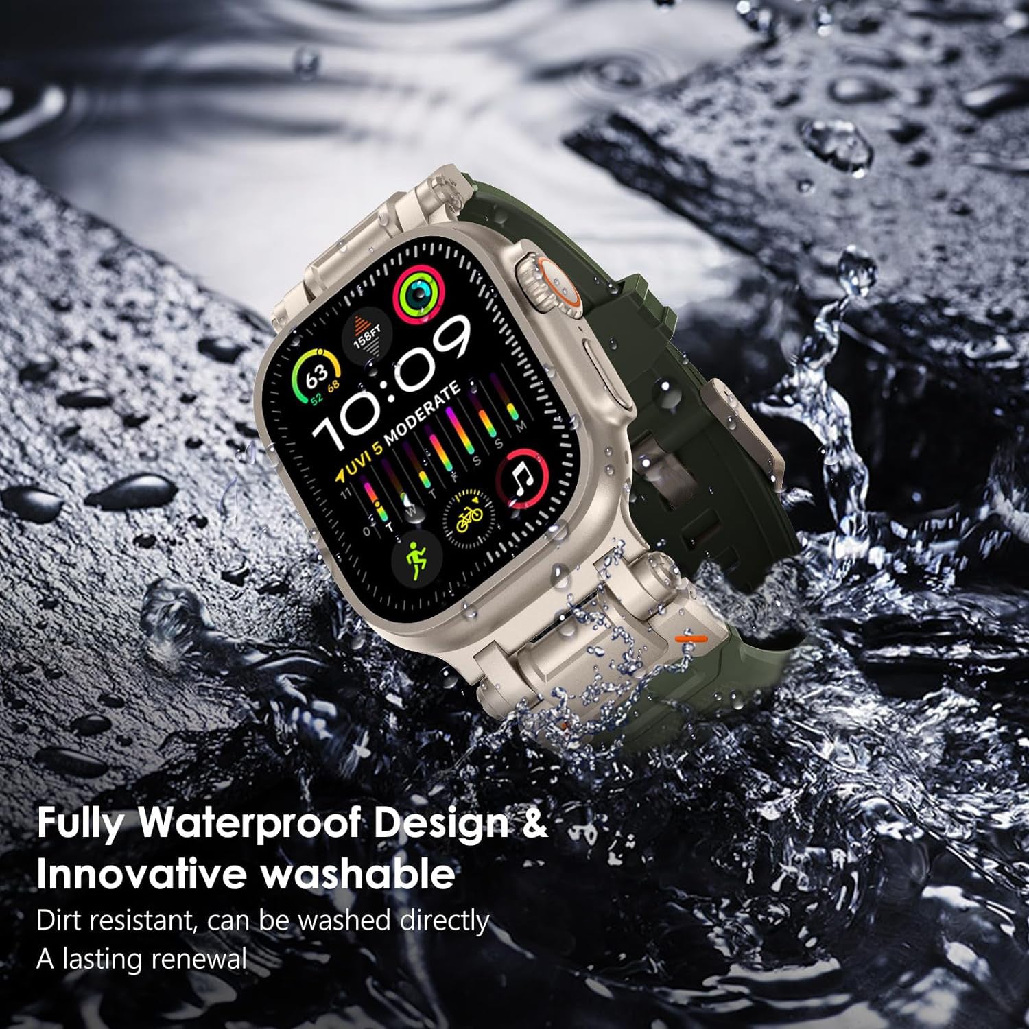 Zitel Band for Apple Watch Ultra 2 / Ultra 49/46/45/44mm Metal Connector Sport Strap - Army Green