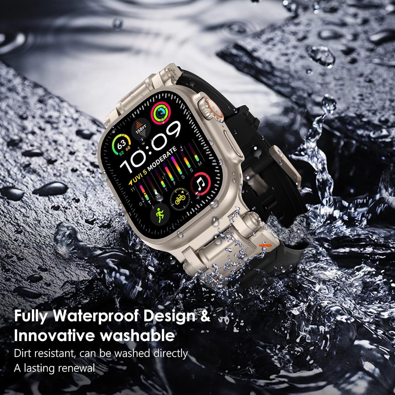 Zitel Band for Apple Watch Ultra 2 / Ultra 49/46/45/44mm Metal Connector Sport Strap - Black